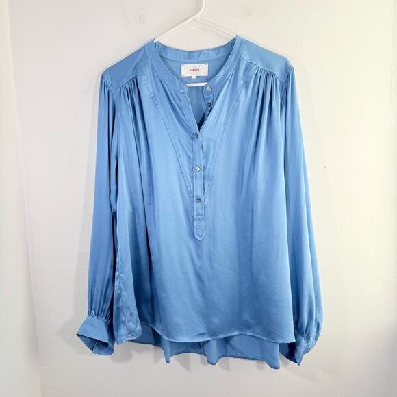 XiRena Greer Blue Pearl 100% Silk Long Sleeve Button Front Blouse Large - Picture 1 of 10